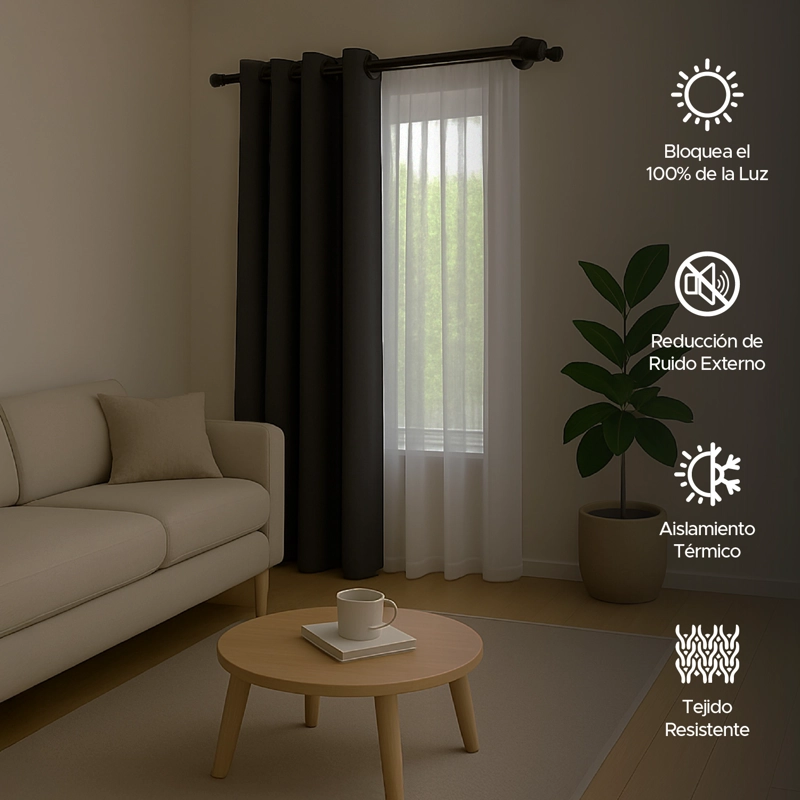 CORTINA DE TELA BLACKOUT GRIS GRAFITO + VELO VINCENZI 140X220 - 5