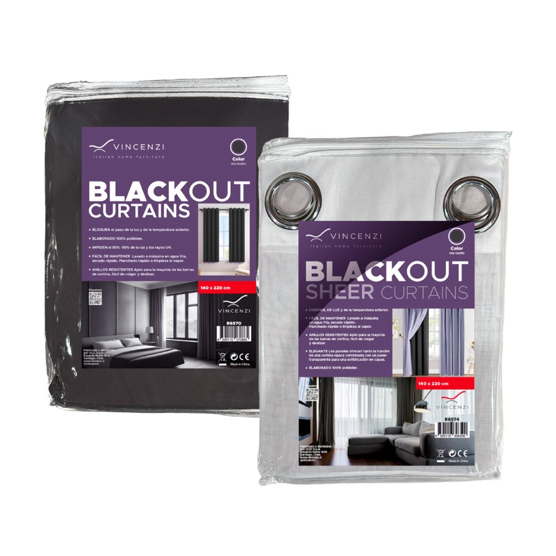CORTINA DE TELA BLACKOUT GRIS GRAFITO + VELO VINCENZI 140X220 - 9