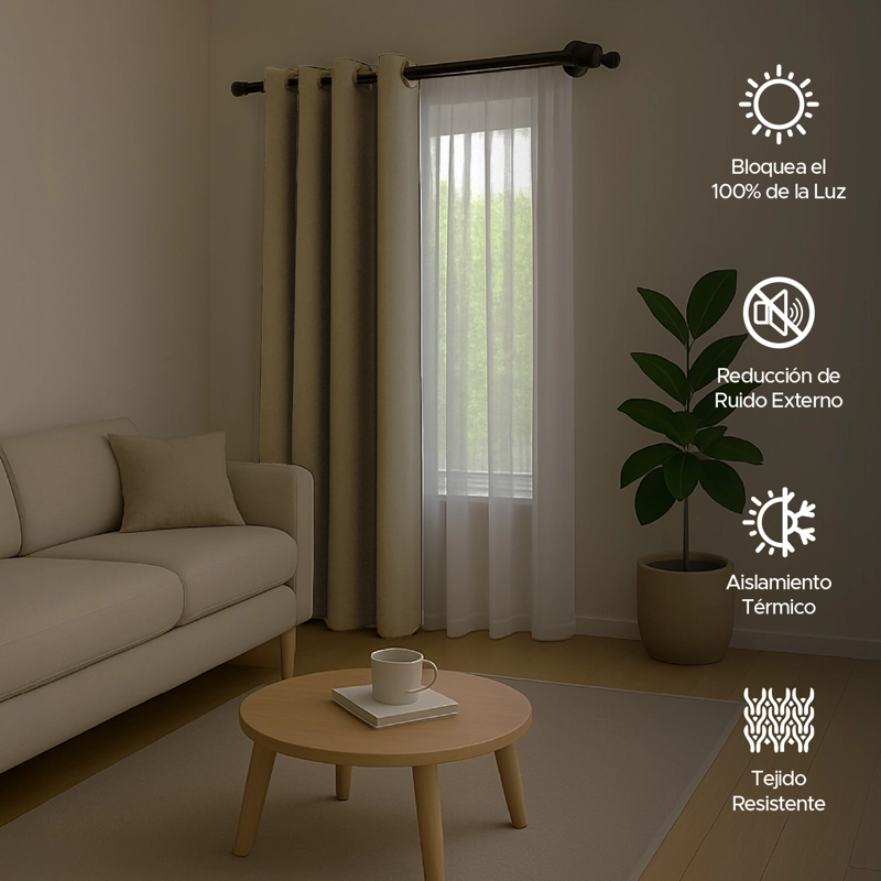 CORTINA DE TELA BLACKOUT BEIGE + VELO VINCENZI 140X220 CM VINCENZI - 5