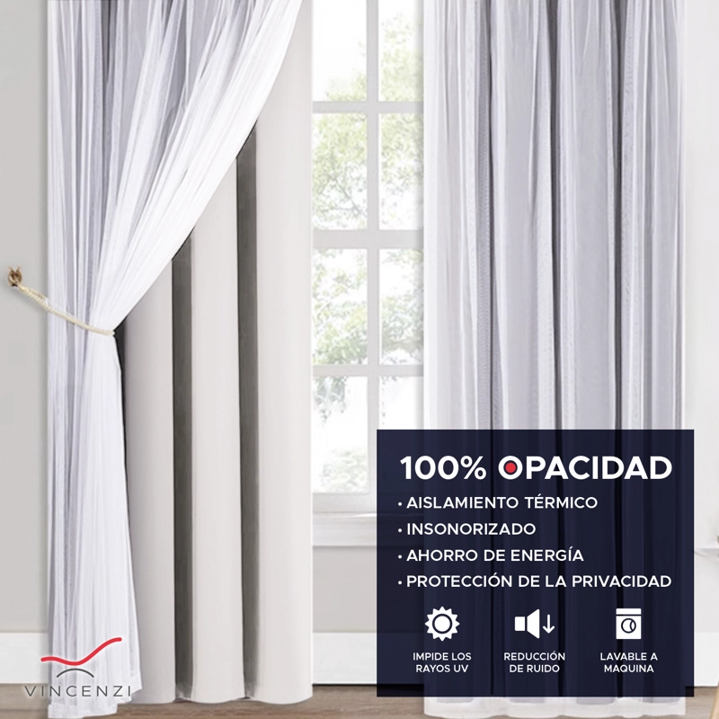 CORTINA DE TELA BLACKOUT BLANCA + VELO VINCENZI 140X220 - 4