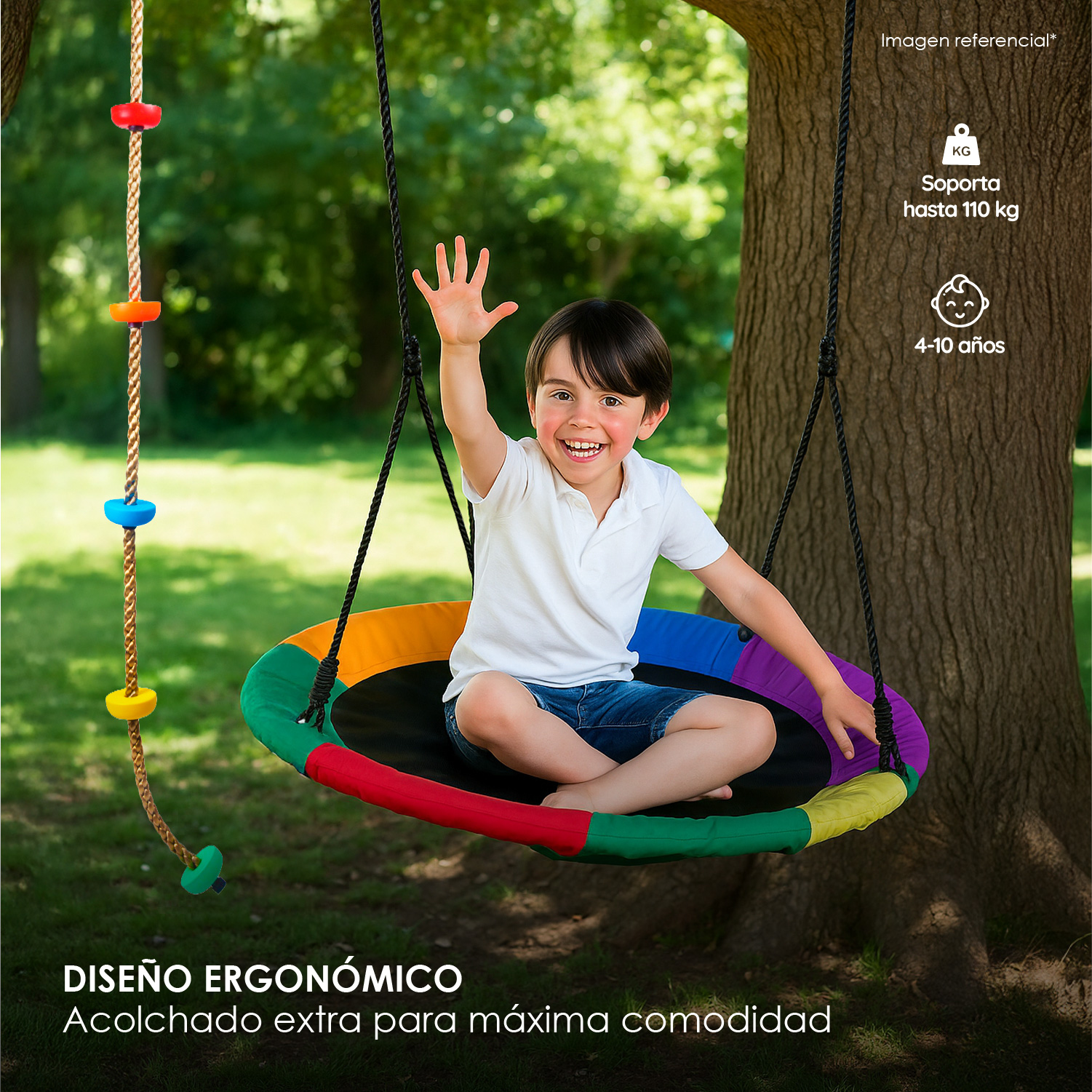 Pack Columpio Hamaca Redonda + Escalador GlowUp Multicolor - 8