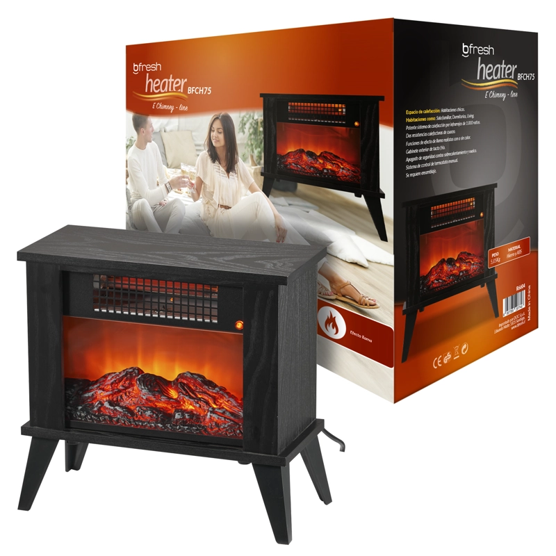 CHIMENEA ELÉCTRICA ESTUFA 1000W BFRESH NEGRA - 7