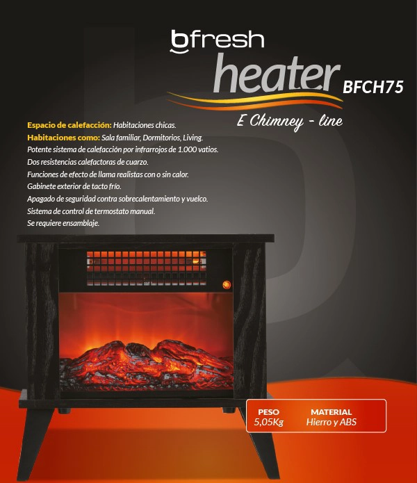 CHIMENEA ELÉCTRICA ESTUFA 1000W BFRESH NEGRA - 13