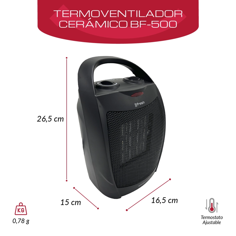 TERMOVENTILADOR ESTUFA CALEFACTOR ELÉCTRICO 1500W BFRESH NEGRA - 3
