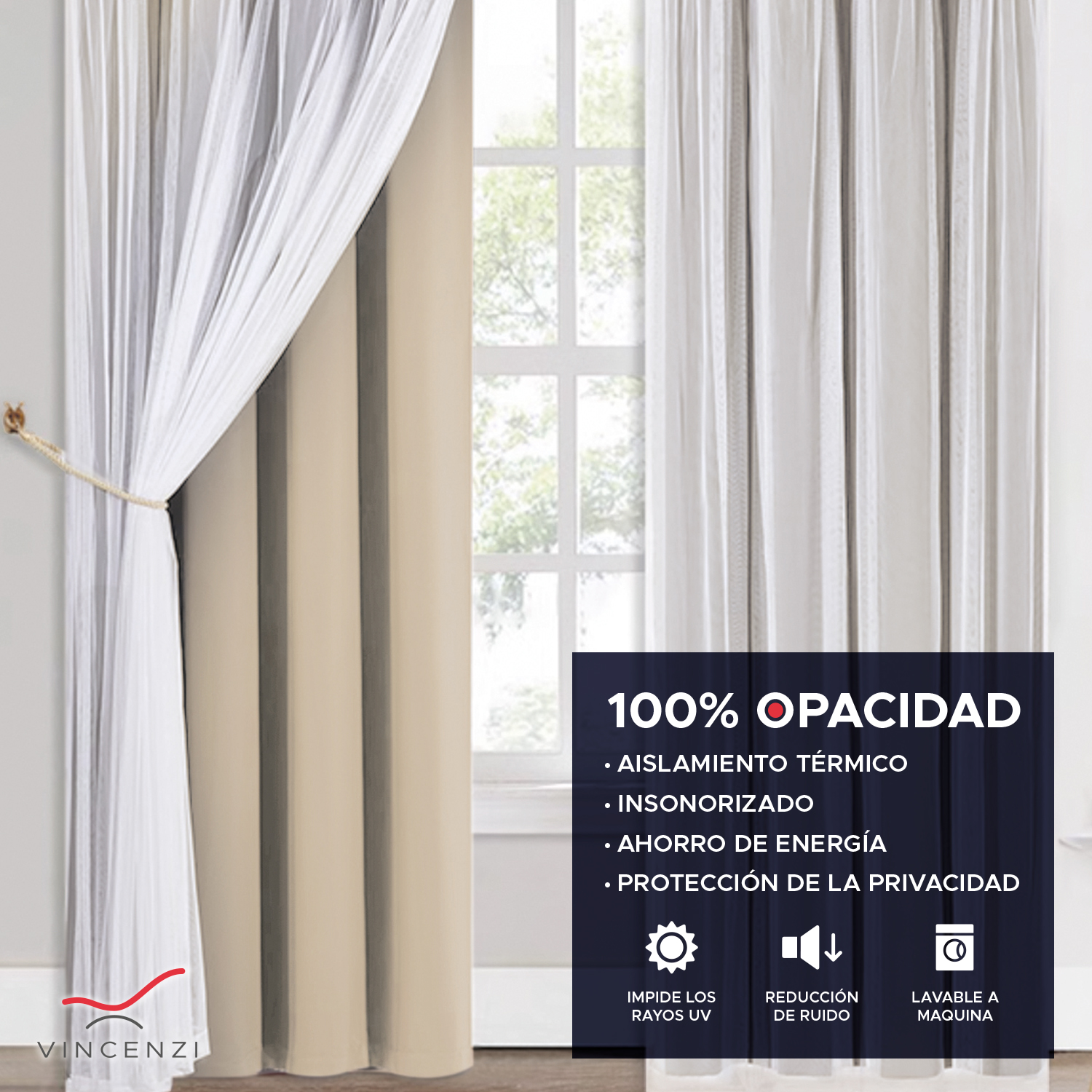 PACK CORTINA DE TELA BLACKOUT + VELO VINCENZI 140X220 BEIGE - 2