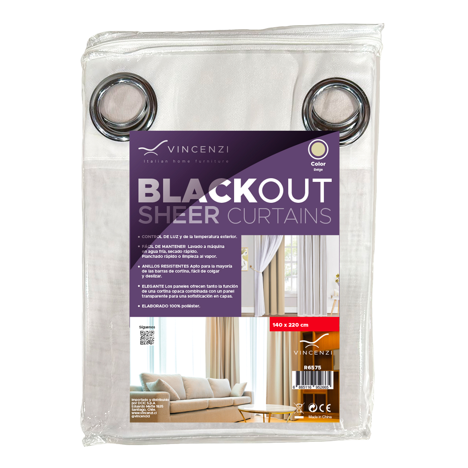 PACK CORTINA DE TELA BLACKOUT + VELO VINCENZI 140X220 BEIGE - 7