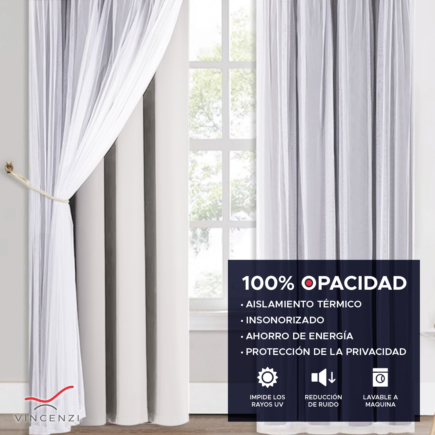 PACK CORTINA DE TELA BLACKOUT + VELO VINCENZI 140X220 BLANCA - 4