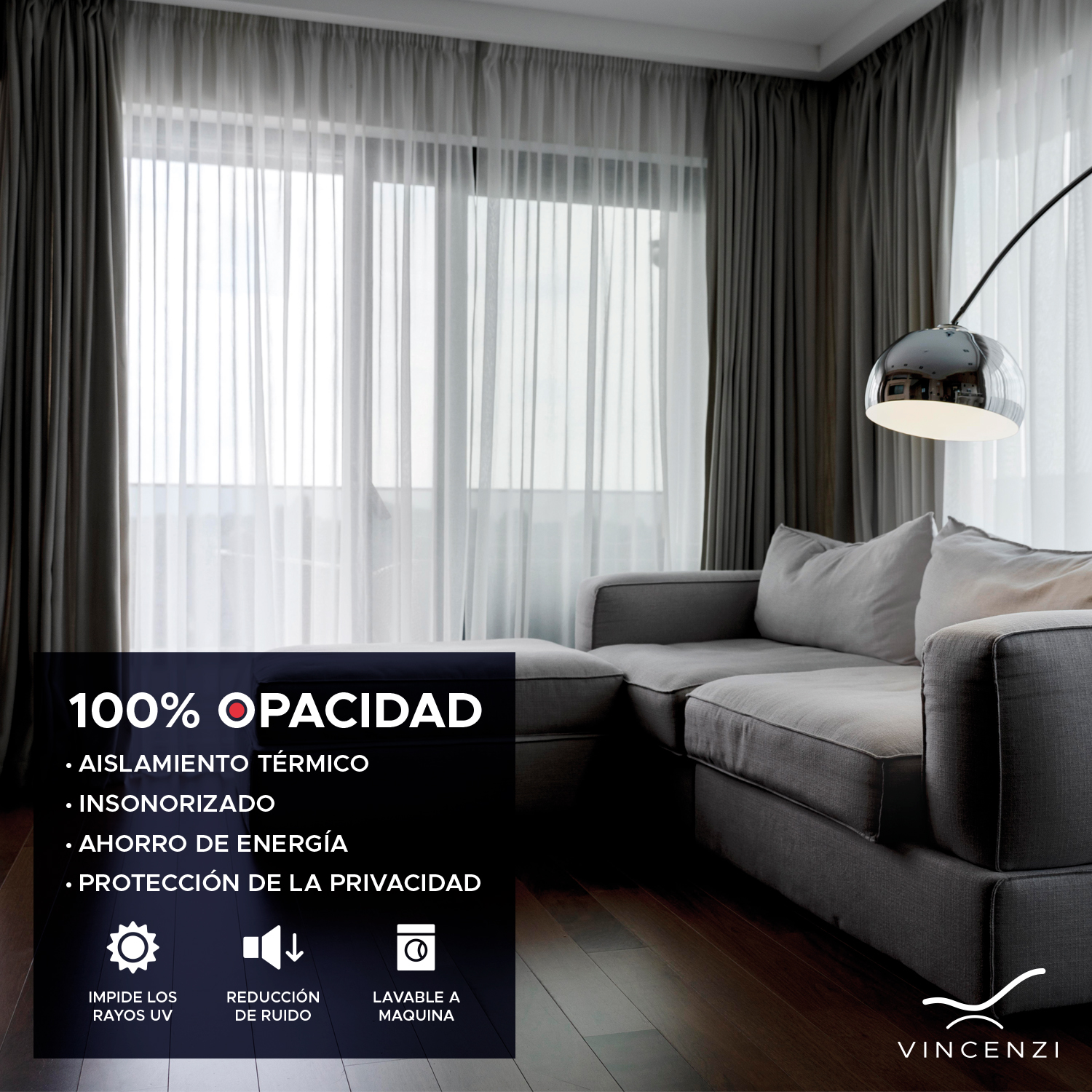 PACK CORTINA DE TELA BLACKOUT + VELO VINCENZI 140X220 GRIS GRAFITO - 2