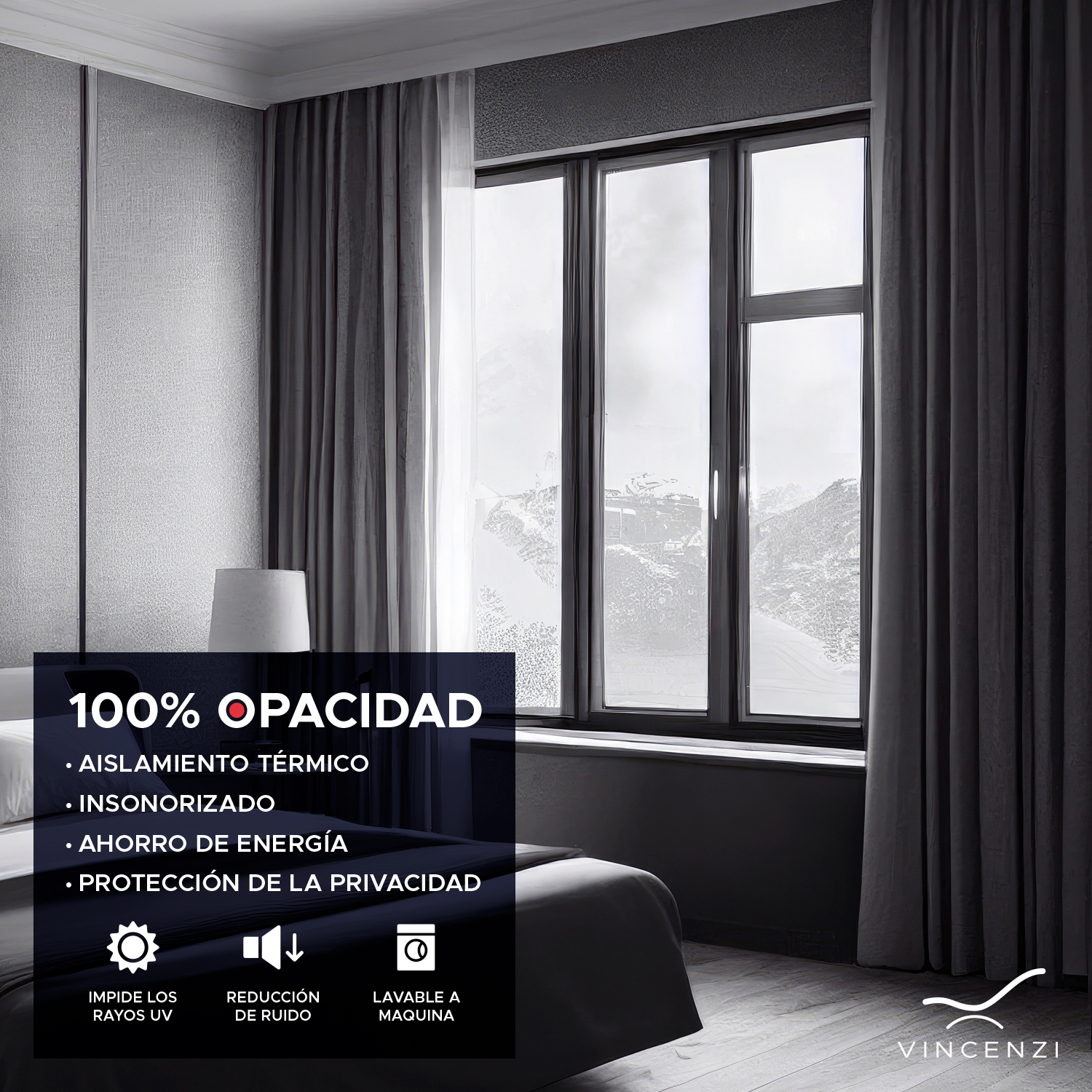 PACK CORTINA DE TELA BLACKOUT VINCENZI 140X220 GRIS GRAFITO - 3