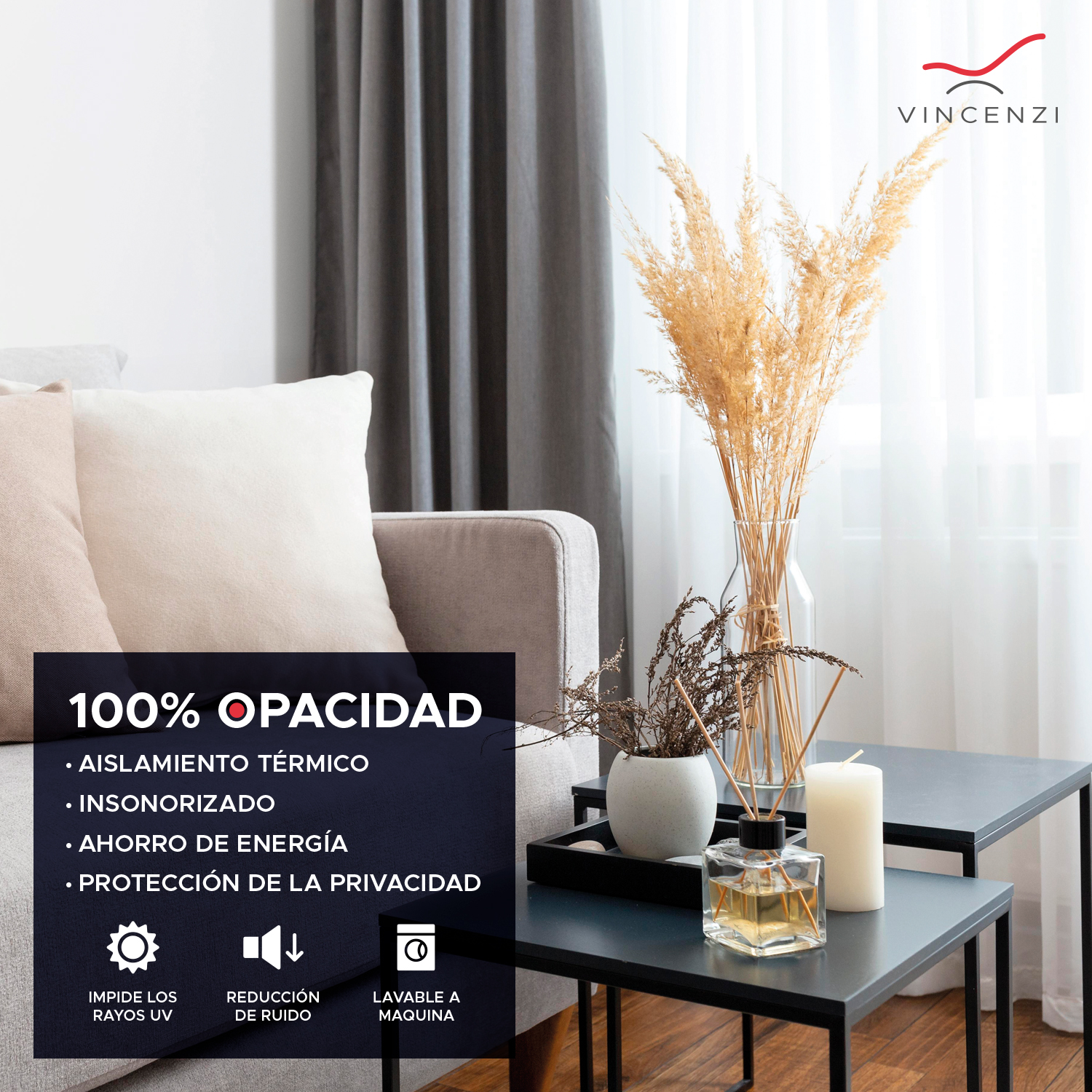 PACK CORTINA DE TELA BLACKOUT VINCENZI 140X220 GRIS - 5