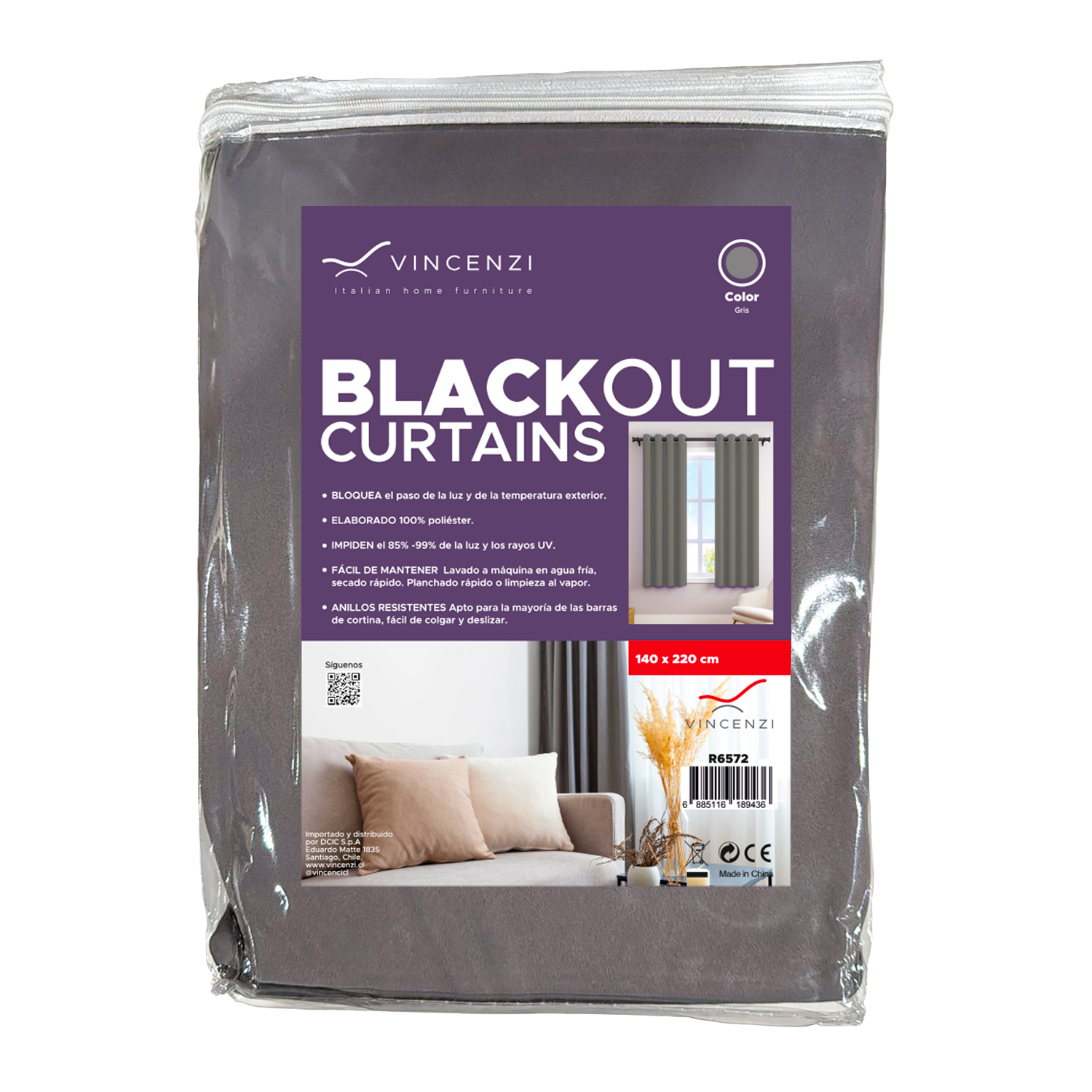 PACK CORTINA DE TELA BLACKOUT VINCENZI 140X220 GRIS - 6