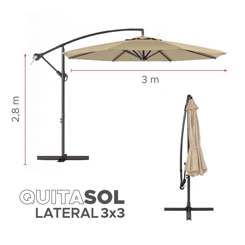 Quitasol Lateral 3x3mt Sombrilla Terraza Sol Lluvia Beige Vincenzi - 2