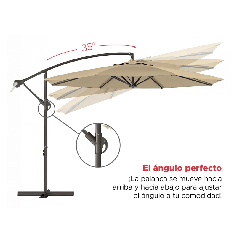 Quitasol Lateral 3x3mt Sombrilla Terraza Sol Lluvia Beige Vincenzi - 3