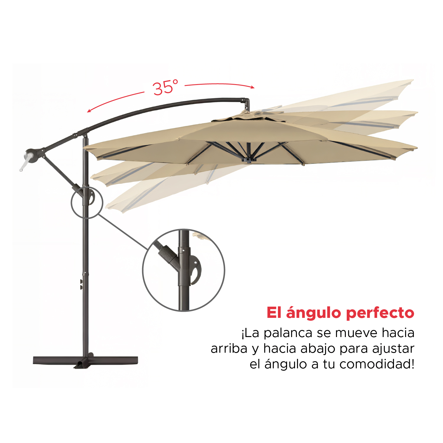 Quitasol Lateral 3x3mt Sombrilla Terraza Sol Lluvia Beige Vincenzi - 3