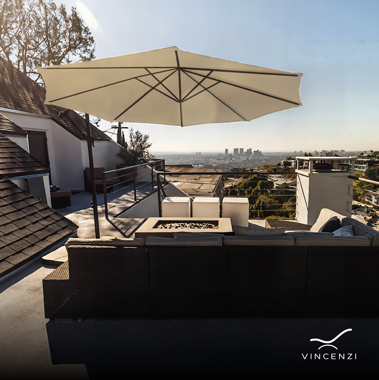 Quitasol Lateral 3x3mt Sombrilla Terraza Sol Lluvia Beige Vincenzi - 4