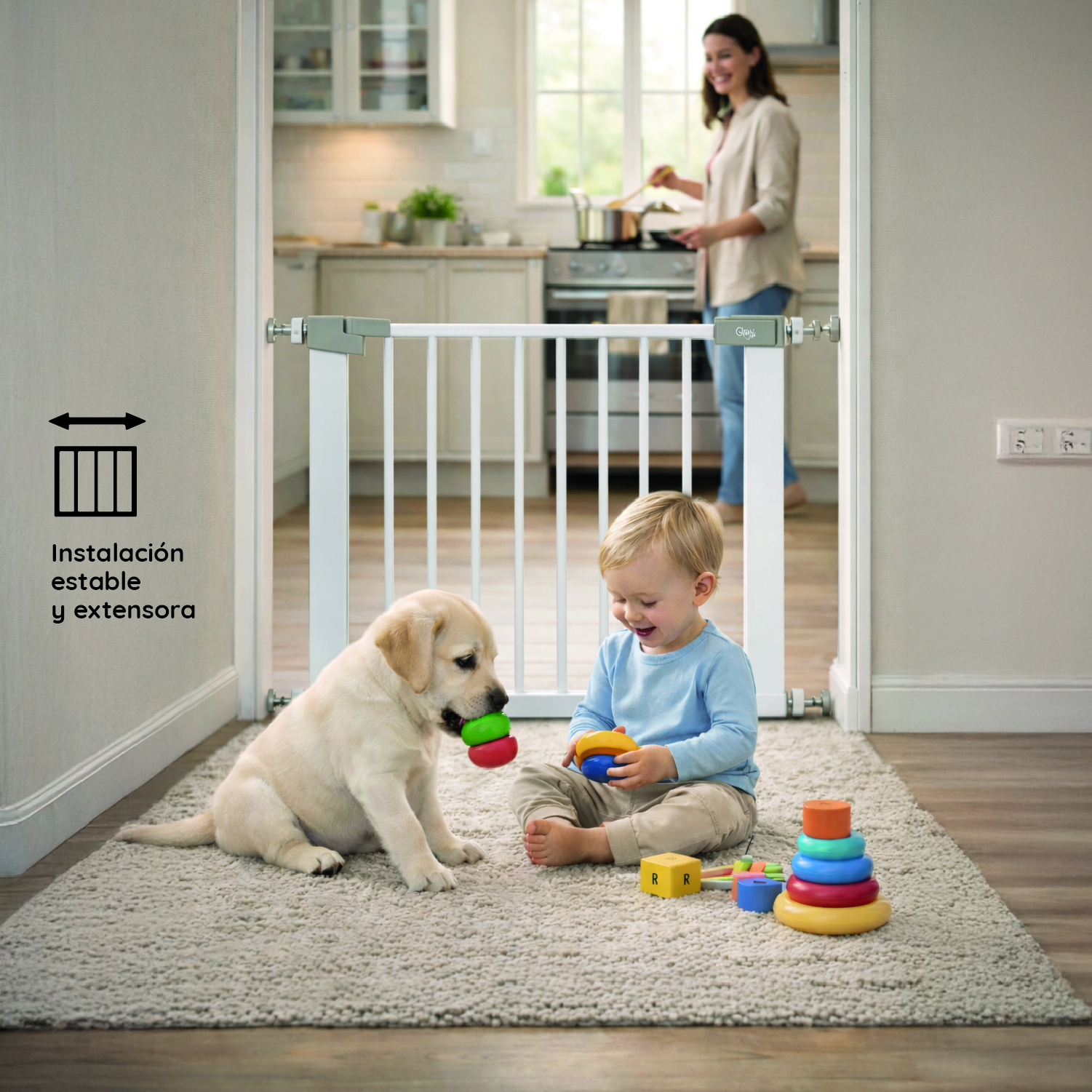 REJA SEGURIDAD GLOWUP R6747 BLANCO ESCALERA PUERTA BEBÉS Y MASCOTAS - 6