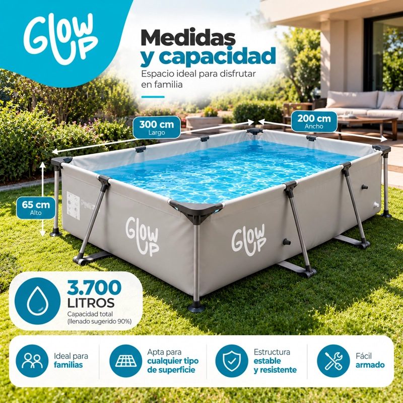 PISCINA ESTRUCTURAL GLOWUP 3700 L RECTANGULAR 2X3M - 1