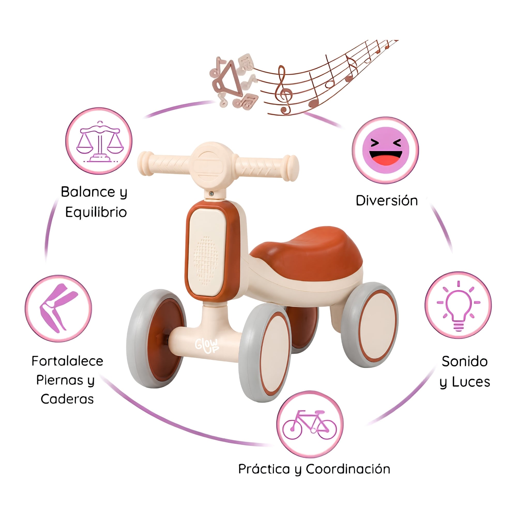 TRICICLO GLOWUP R6698 INFANTIL BAMBI LUCES Y SONIDOS CAFÉ - 1