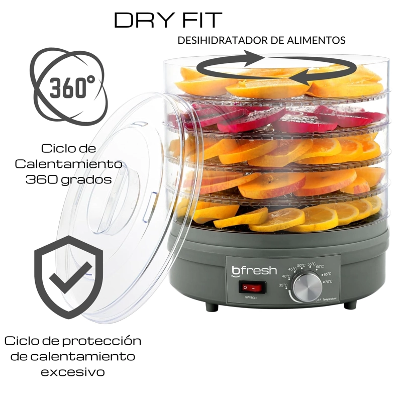 DESHIDRATADOR ALIMENTOS FRUTAS BFRESH R6728 250 W DRY FIT GRIS - 3