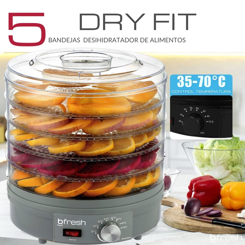 DESHIDRATADOR ALIMENTOS FRUTAS BFRESH R6728 250 W DRY FIT GRIS - 4