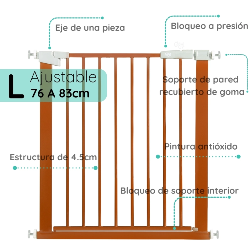 REJA SEGURIDAD GLOWUP R6754 ACERO CAFE ESCALERA PUERTA BEBÉS Y MASCOTAS - 2