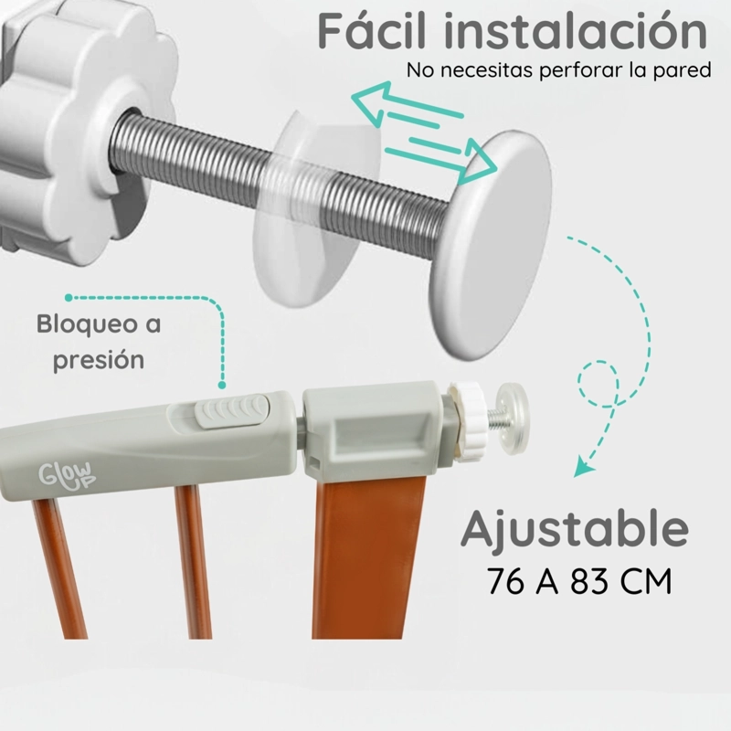 REJA SEGURIDAD GLOWUP R6754 ACERO CAFE ESCALERA PUERTA BEBÉS Y MASCOTAS - 5
