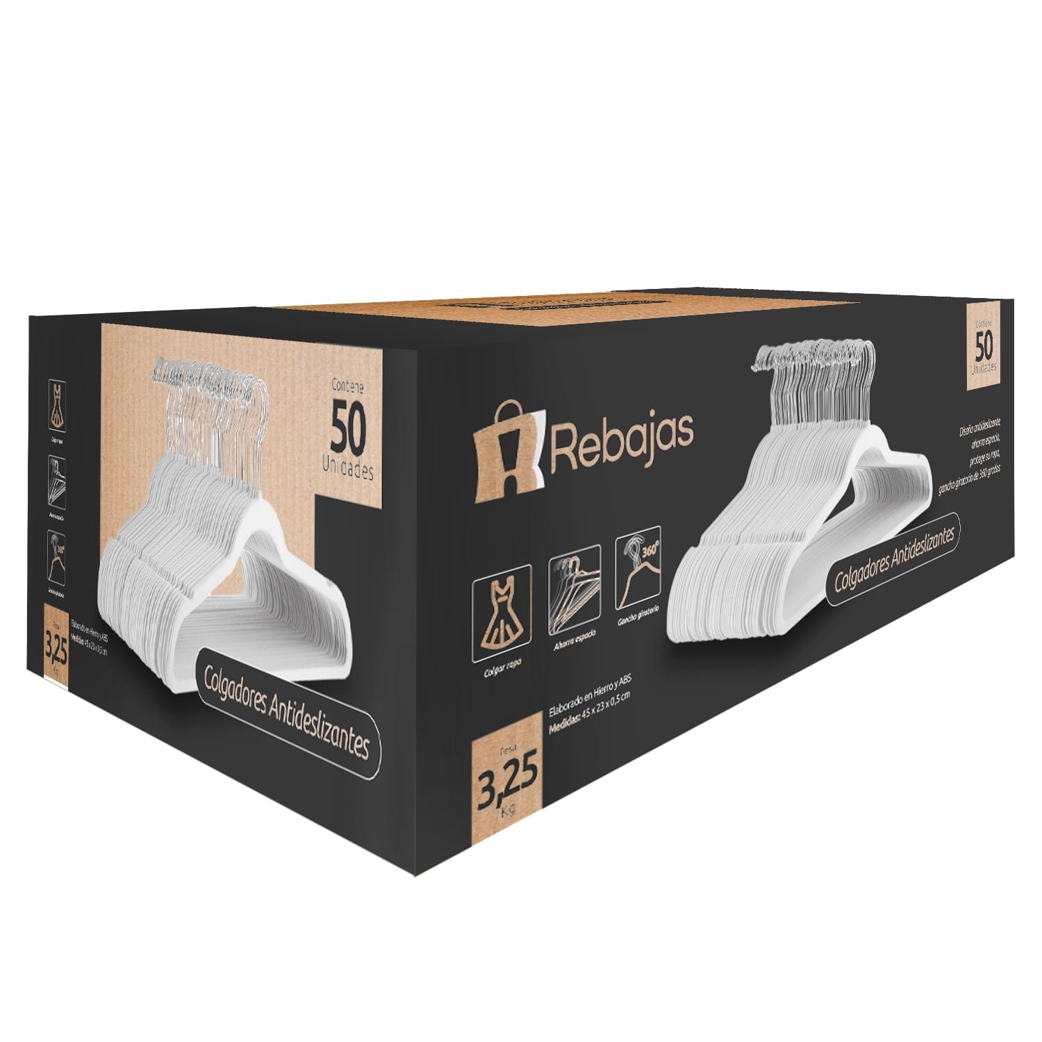 SET 50 COLGADOR GANCHO PERCHAS ROPA FELPA ANTIDESLIZANTE - 2