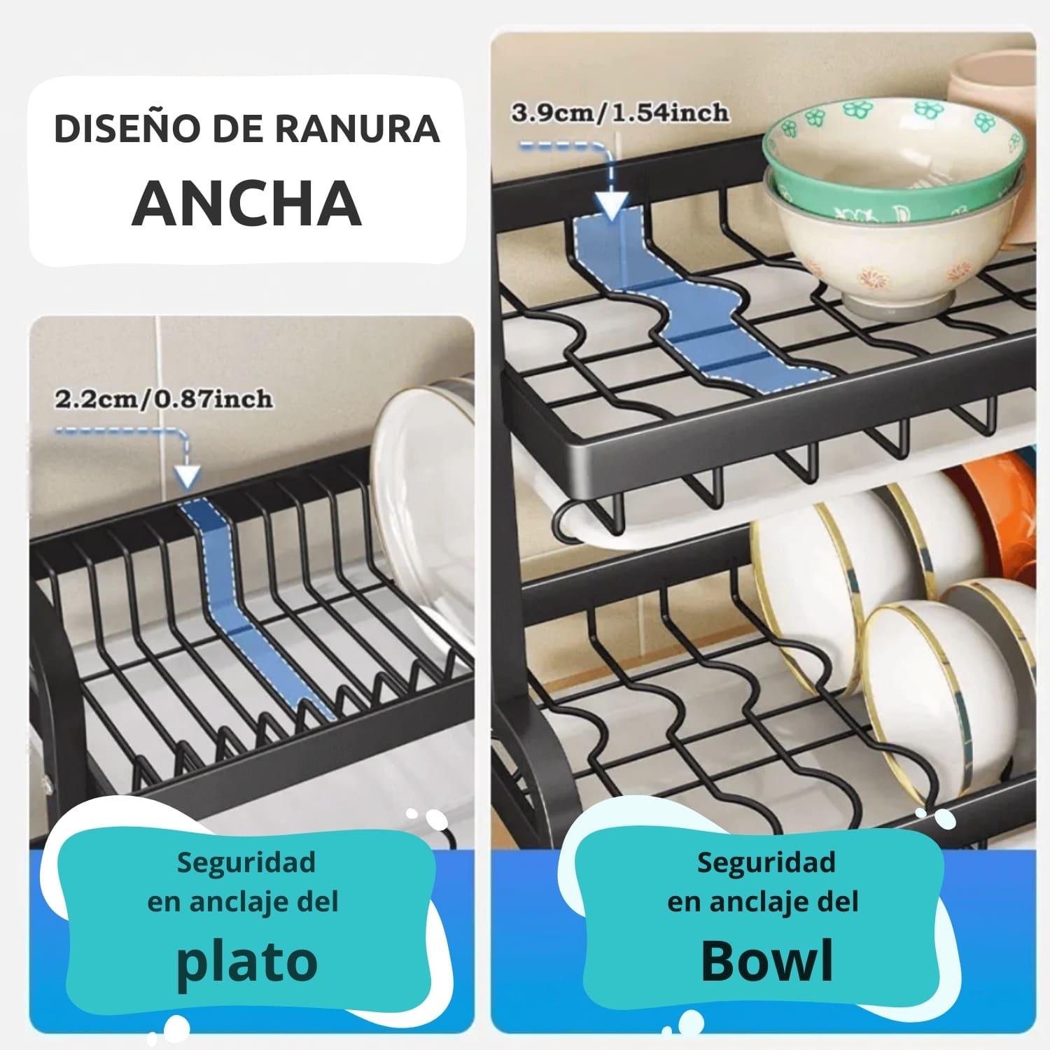 ESCURRIDOR PLATOS SECADOR LOZA INOXIDABLE 3 NIVELES - 8