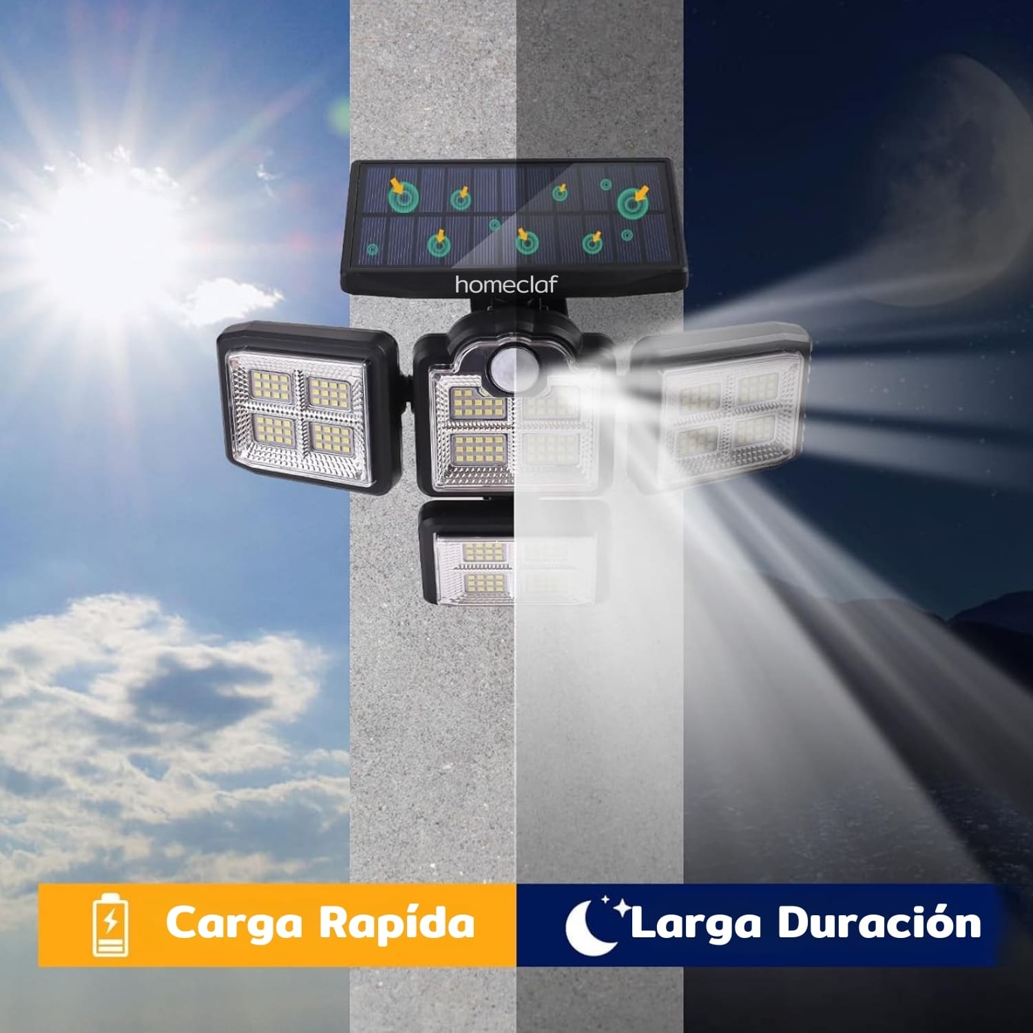 FOCO HOMECLAF LED SOLAR EXTERIOR 4 DIRECCIONES SENSOR CONTROL LUZ CÁLIDA NEGRO - 4