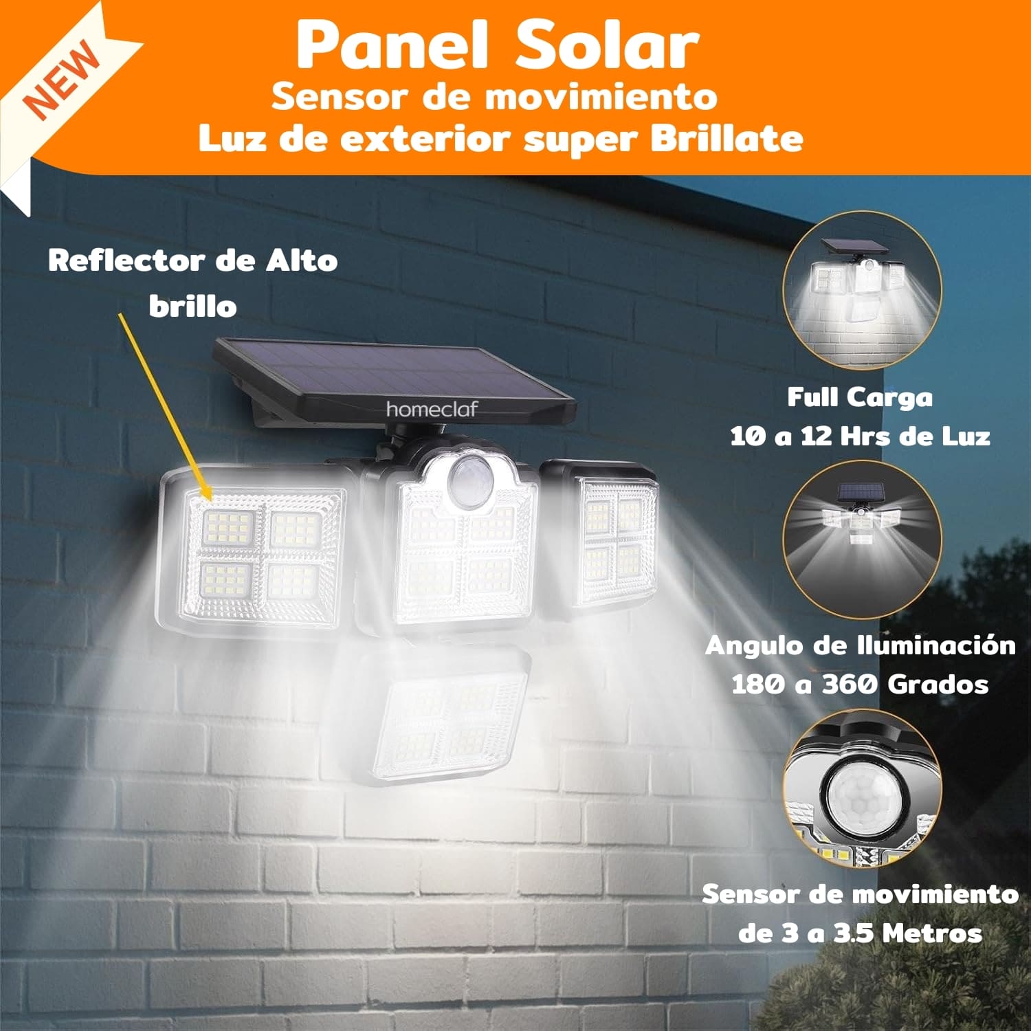 FOCO HOMECLAF LED SOLAR EXTERIOR 4 DIRECCIONES SENSOR CONTROL LUZ CÁLIDA NEGRO - 5