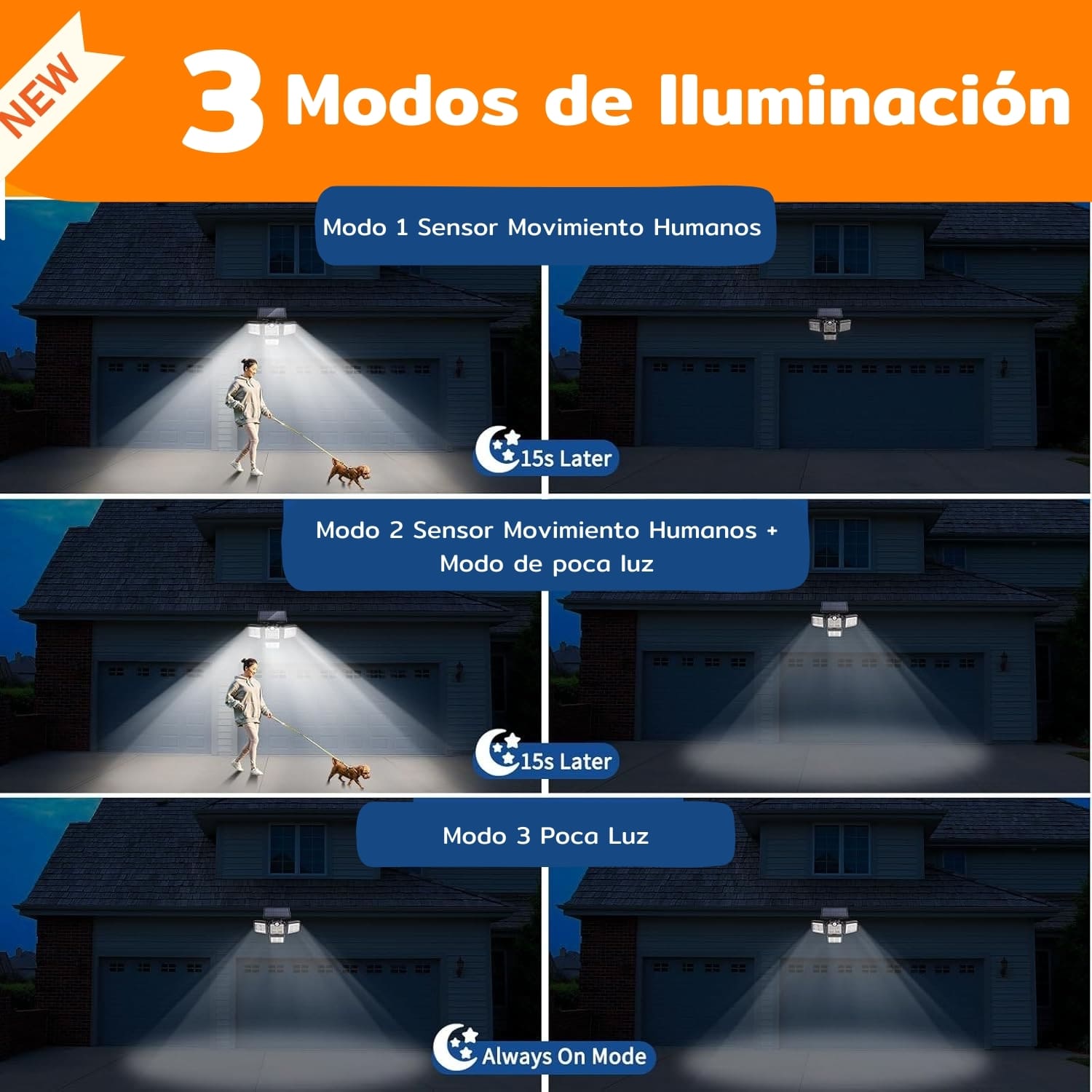 FOCO HOMECLAF LED SOLAR EXTERIOR 4 DIRECCIONES SENSOR CONTROL LUZ CÁLIDA NEGRO - 6