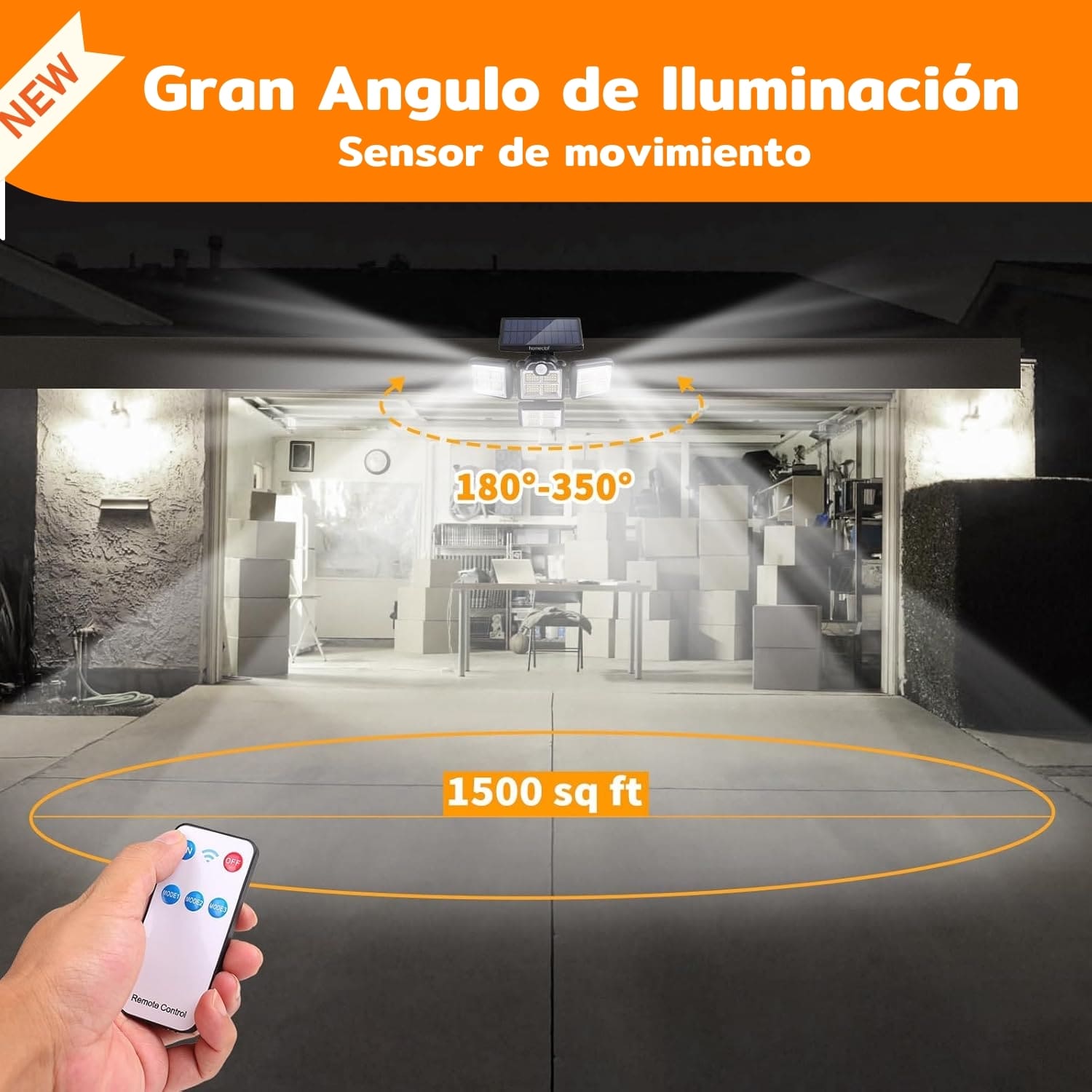 FOCO HOMECLAF LED SOLAR EXTERIOR 4 DIRECCIONES SENSOR CONTROL LUZ CÁLIDA NEGRO - 7