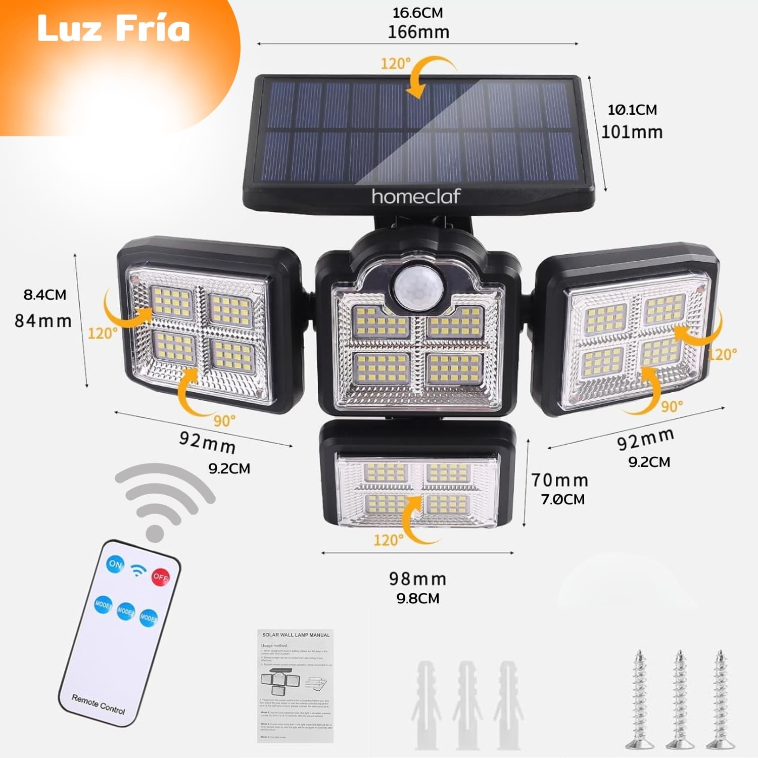 FOCO HOMECLAF LED SOLAR EXTERIOR LUZ FRÍA NEGRO - 2