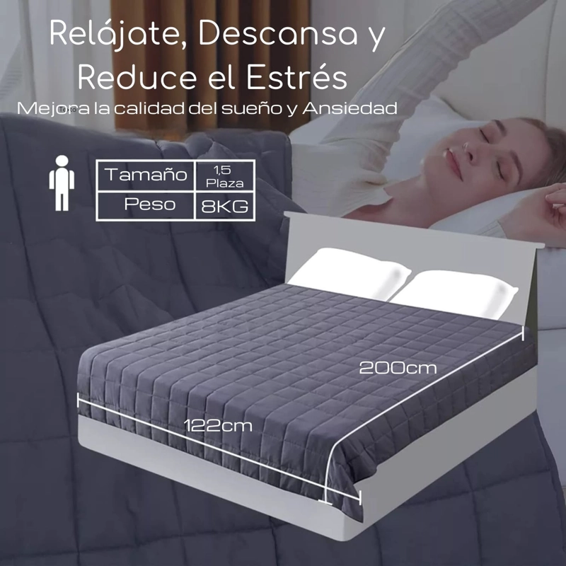 MANTA DE GRAVEDAD PESADA 1.5 PLAZA 8KG TRASTORNO SUEÑO ACQUI - 2