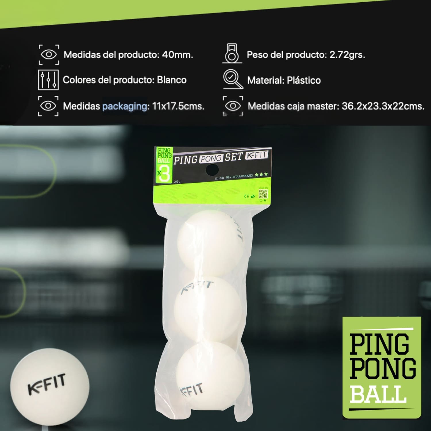 3 PELOTAS DE PING PONG TENIS DE MESA 100*40+ KFIT - 4