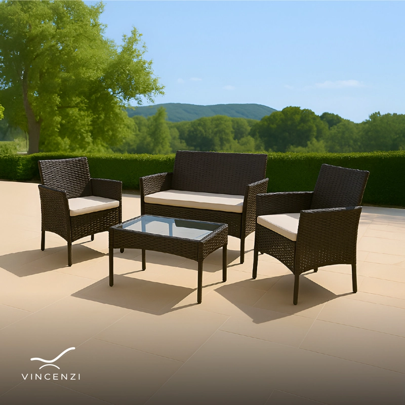 SET JUEGO DE TERRAZA 4PCS MESA SILLAS SILLON RATTAN VINCENZI - 4