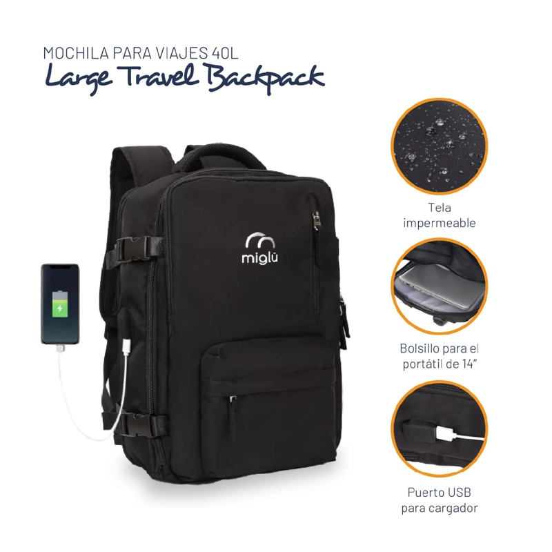 MOCHILA DE VIAJE MULTIUSO RESISTENTE IMPERMEABLE 40 LT MIGLÚ - 4