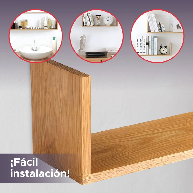 Pack 2 Repisas Flotantes Madera 60x15 cm Fijación Invisible - 3