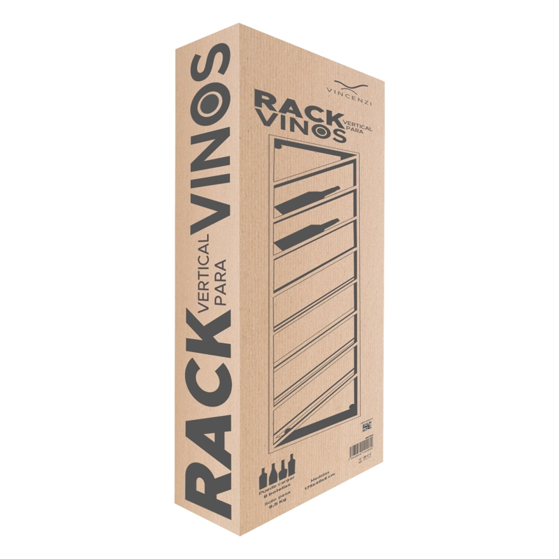 SOPORTE GRANDE CAVA PARA 8 BOTELLAS DE VINOS 175X40 CM DE HIERRO NEGRO VINCENZI - 10