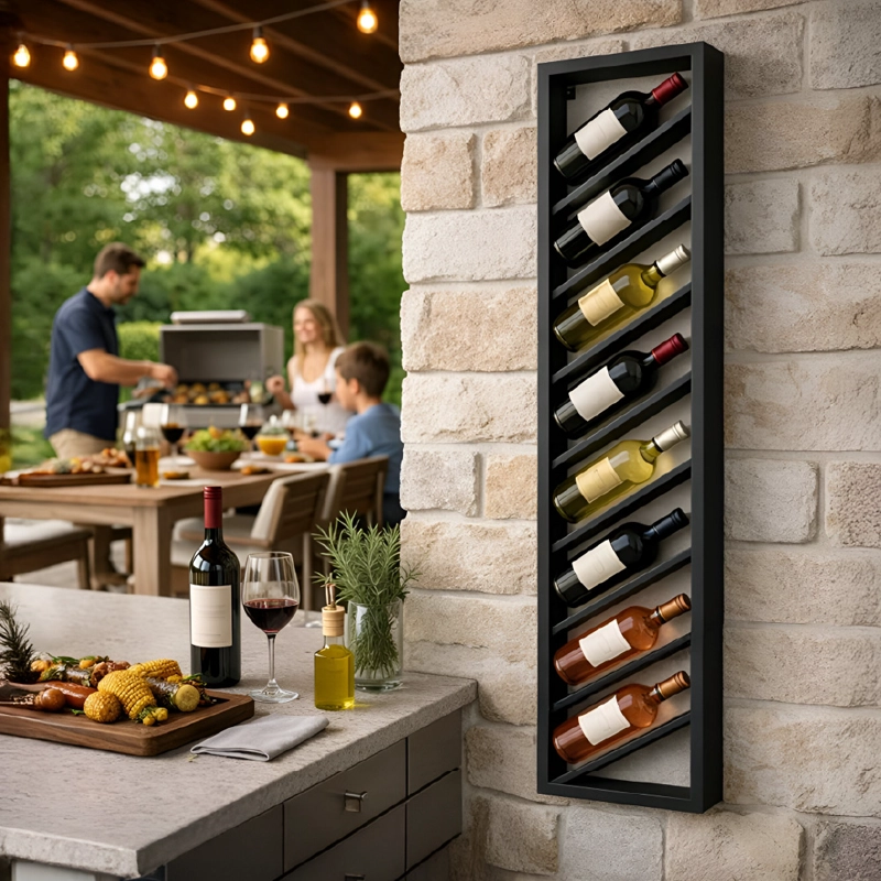 SOPORTE GRANDE CAVA PARA 8 BOTELLAS DE VINOS 175X40 CM DE HIERRO NEGRO VINCENZI - 6