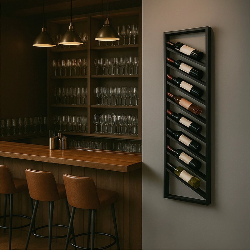 SOPORTE GRANDE CAVA PARA 8 BOTELLAS DE VINOS 175X40 CM DE HIERRO NEGRO VINCENZI - 8
