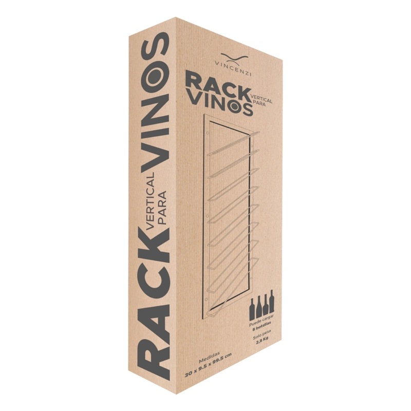 SOPORTE TIPO CAVA PARA 8 BOTELLAS DE VINOS O ESPUMANTES 99X30 CM DE HIERRO VINCENZI - 5
