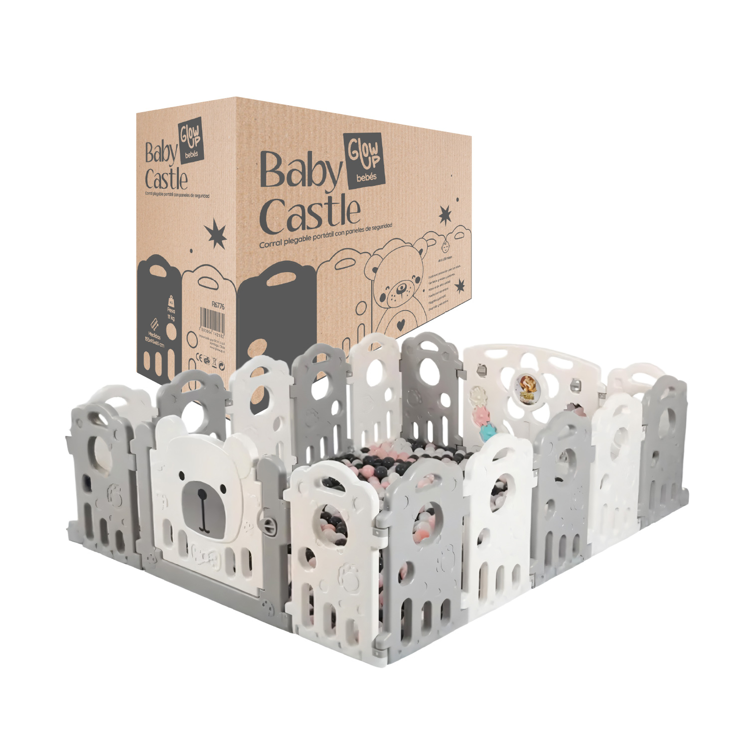 CORRAL PARA BEBÉ PLEGABLE DISEÑO DE OSITO PORTÁTIL CON PANELES DE SEGURIDAD - 1