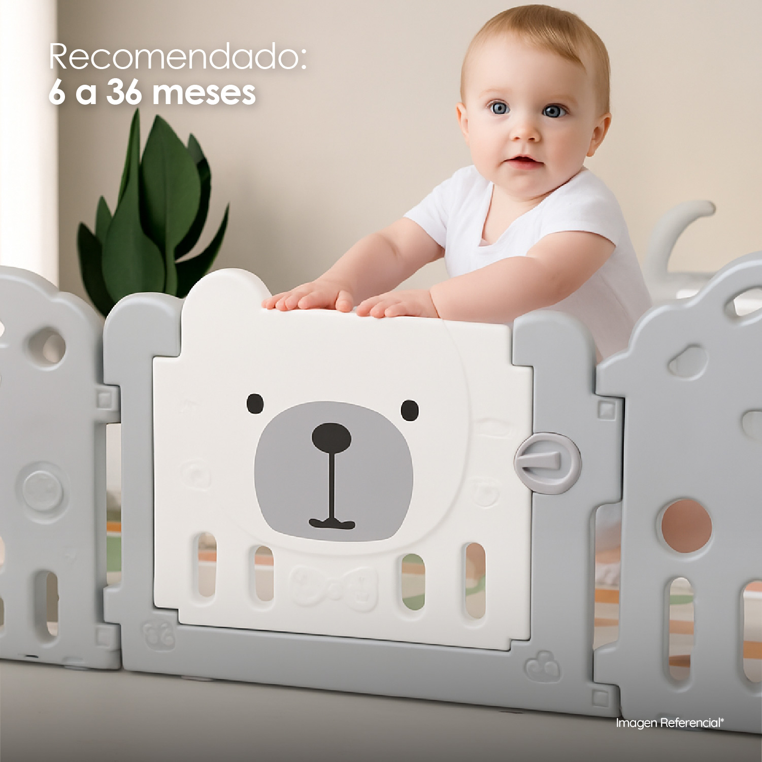 CORRAL PARA BEBÉ PLEGABLE DISEÑO DE OSITO PORTÁTIL CON PANELES DE SEGURIDAD - 4
