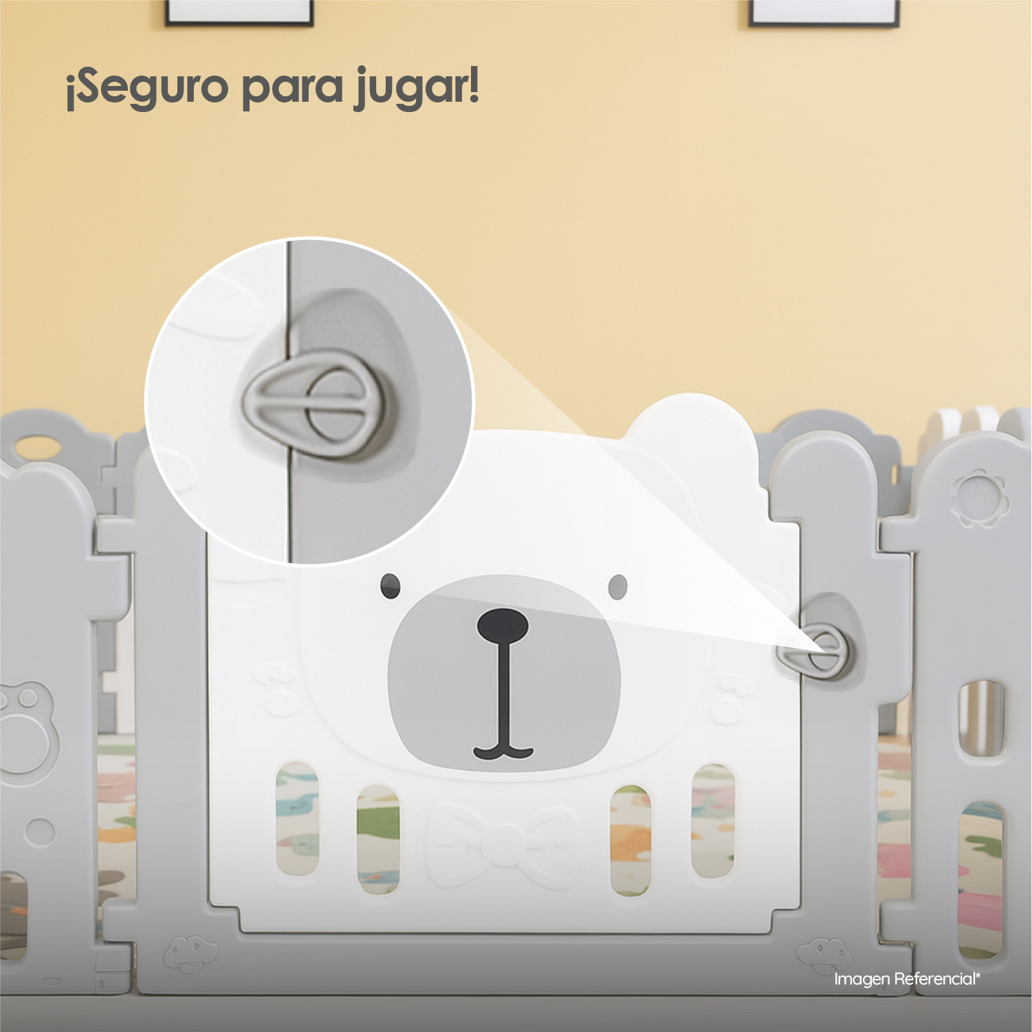 CORRAL PARA BEBÉ PLEGABLE DISEÑO DE OSITO PORTÁTIL CON PANELES DE SEGURIDAD - 6