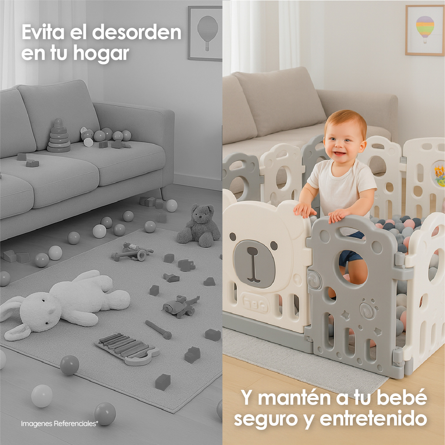 CORRAL PARA BEBÉ PLEGABLE DISEÑO DE OSITO PORTÁTIL CON PANELES DE SEGURIDAD - 8