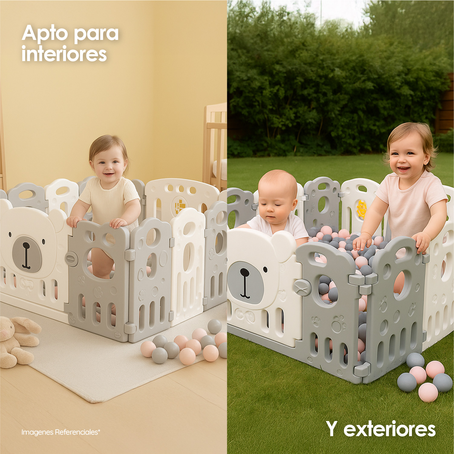 CORRAL PARA BEBÉ PLEGABLE DISEÑO DE OSITO PORTÁTIL CON PANELES DE SEGURIDAD - 9
