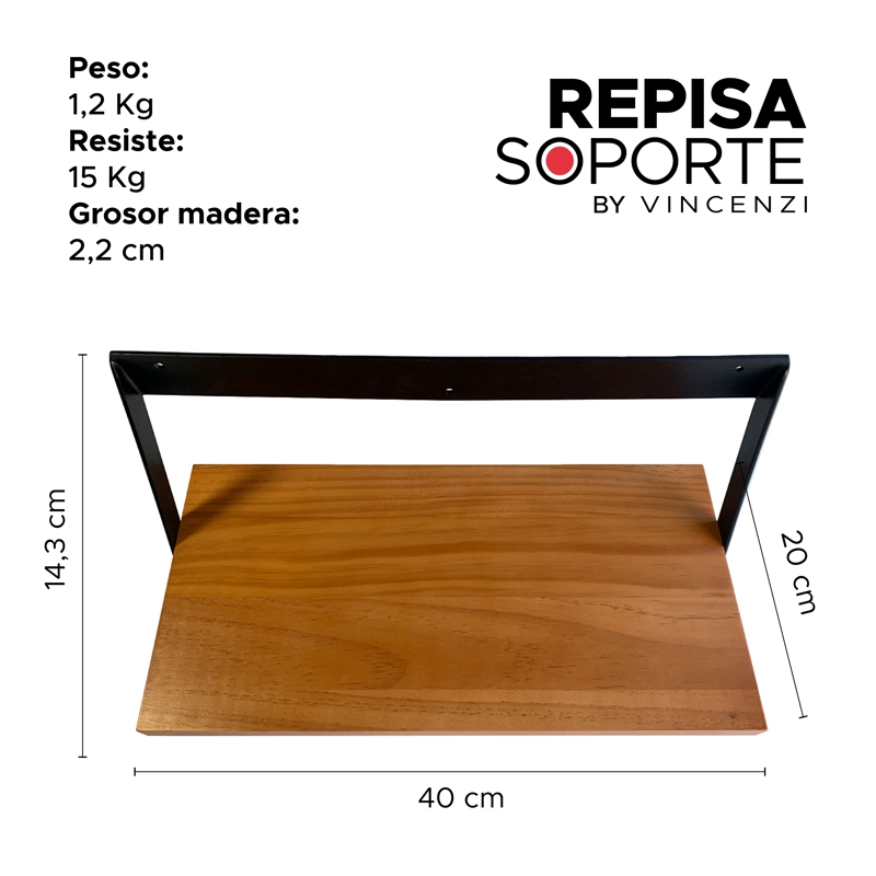 Pack 2 Repisas Soporte Madera y hierro 40x20 cm de Pared - Vincenzi - 2
