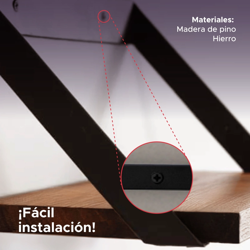 Pack 2 Repisas Soporte Madera y hierro 40x20 cm de Pared - Vincenzi - 7
