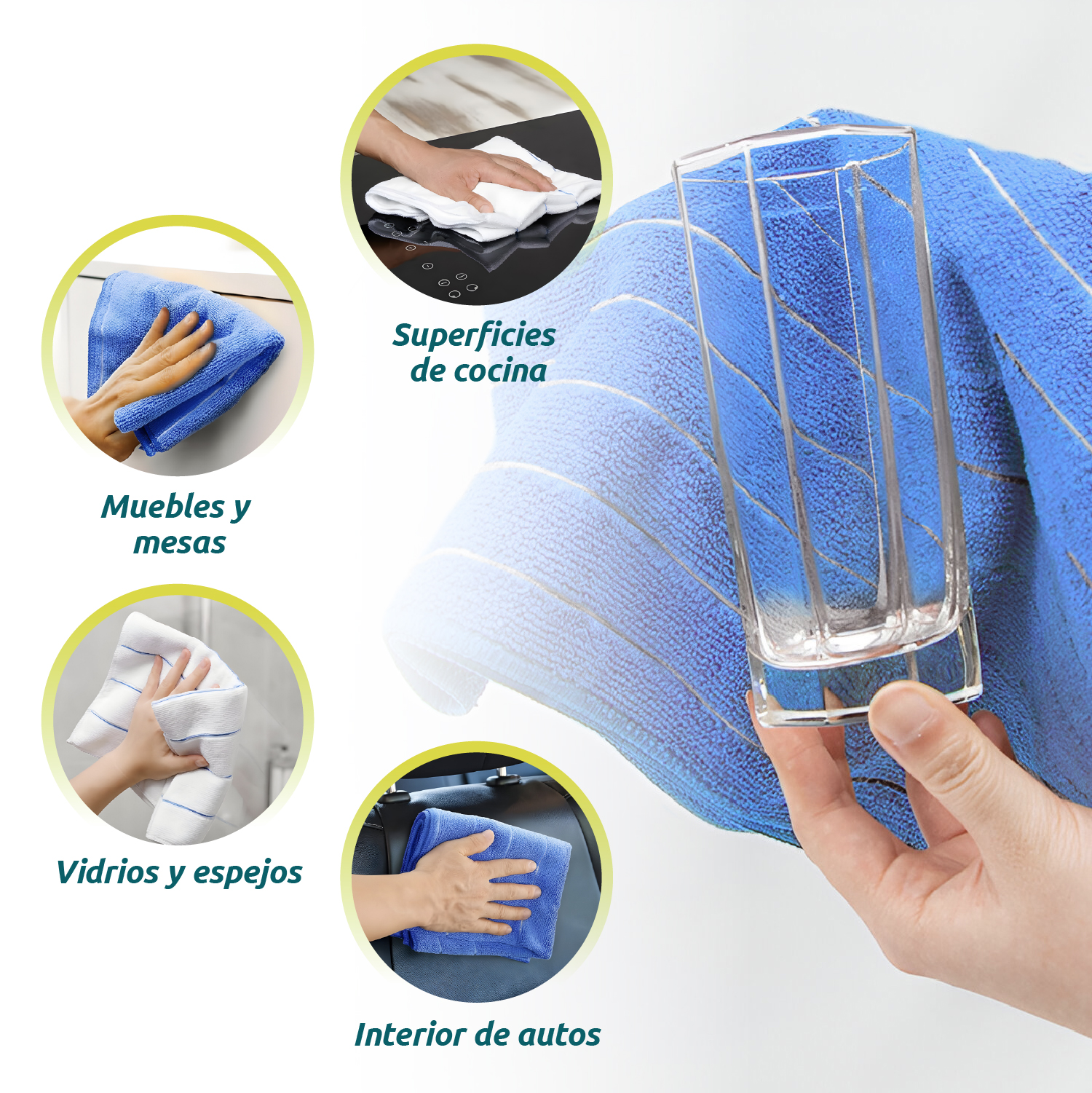 PACK DE 12 PAÑOS DE COCINA GRANDES 60X40 CM MICROFIBRA ULTRA ABSORBENTE COLOR AZUL Y BLANCO - 4